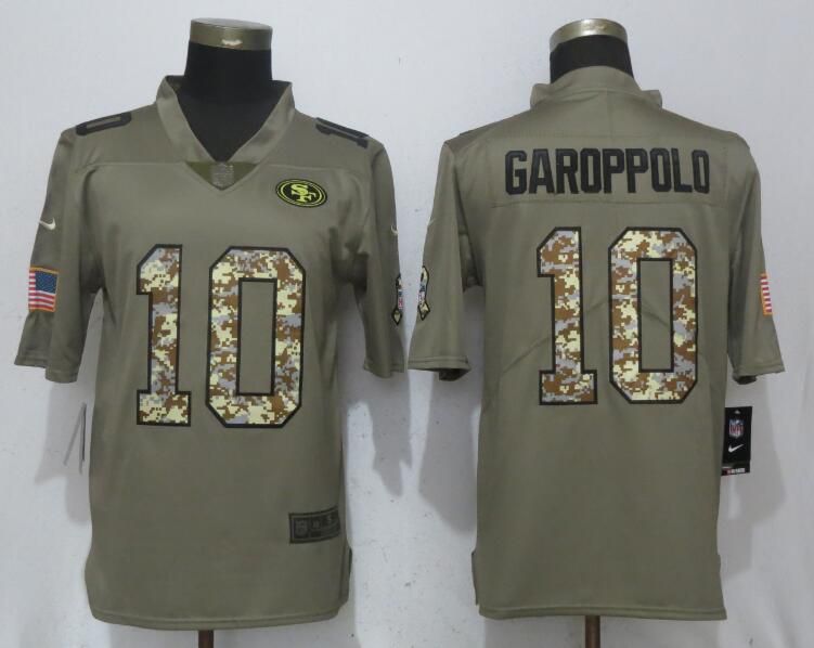 Men San Francisco 49ers #10 Garoppolo Olive Camo Carson Salute to Service Nike Limited NFL Jerseys